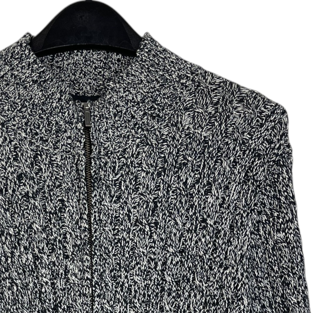 LL Bean Womens 1X Full Zip Cable Knit Cardigan Sweater Black White Cotton 296882